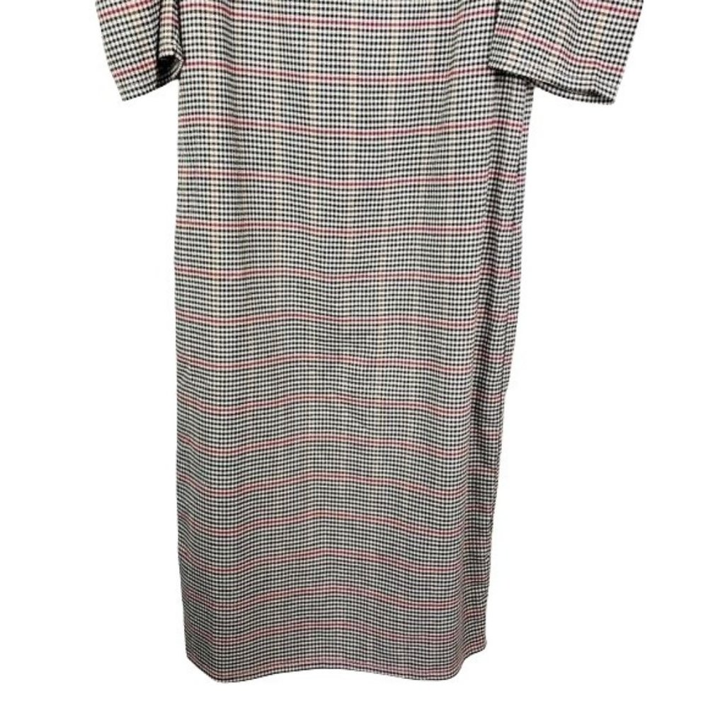Tacera Herringbone puff sleeves dress Small Cream Pencil Red plaid - Picture 6 of 9